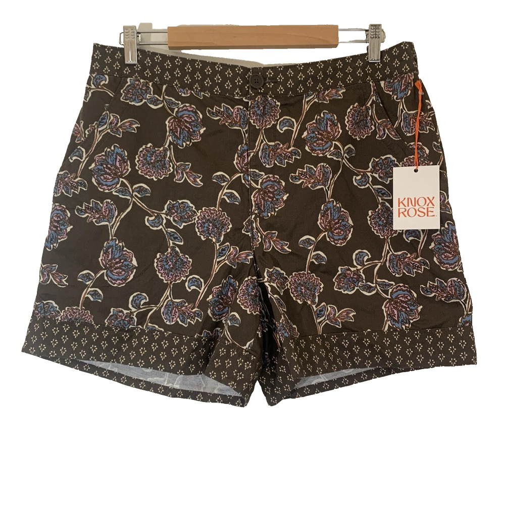 Knox Rose Floral Shorts Womens XS- Boho Cottagecore, Contrast Trim, NWT